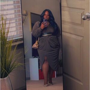 Boohoo plus Olive green Faux wrap dress